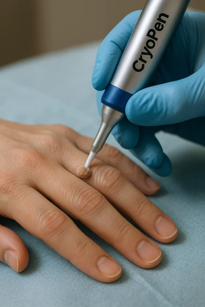 example of cryopen wart removal Leighton Buzzard treatment on a persons finger