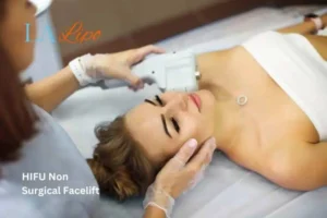 Woman having Hi-Fu to reduce wrinkles Leighton Buzzard.