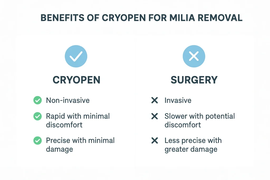 Benefits of cryopen for milia removal Leighton Buzzard compared to surgical treatments.