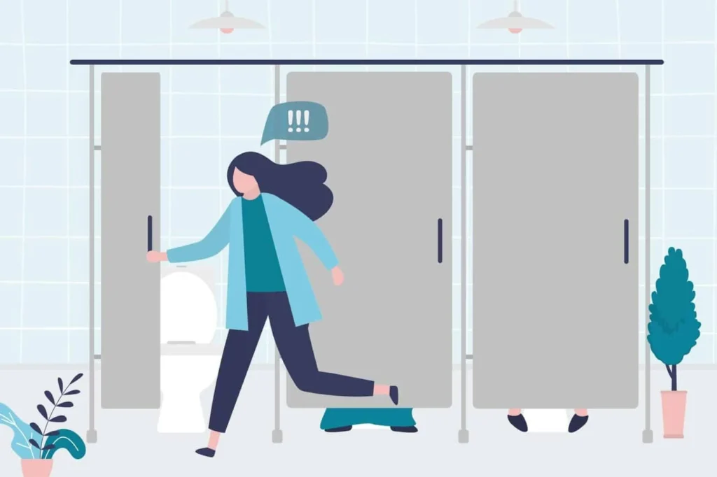 graphic of Urine incontinence Leighton Buzzard woman running to the toilet.