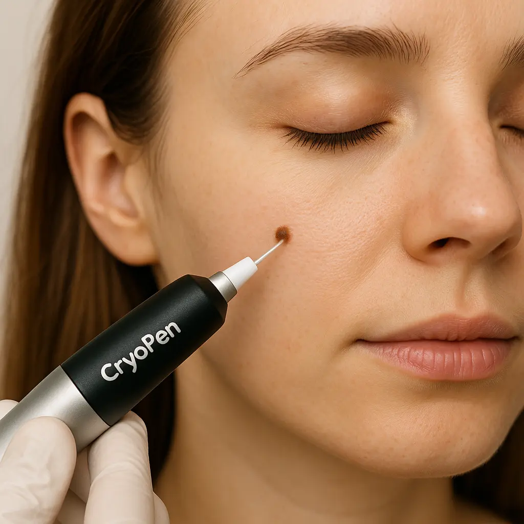 woman receiving facial mole removal Leighton Buzzard using cryopen